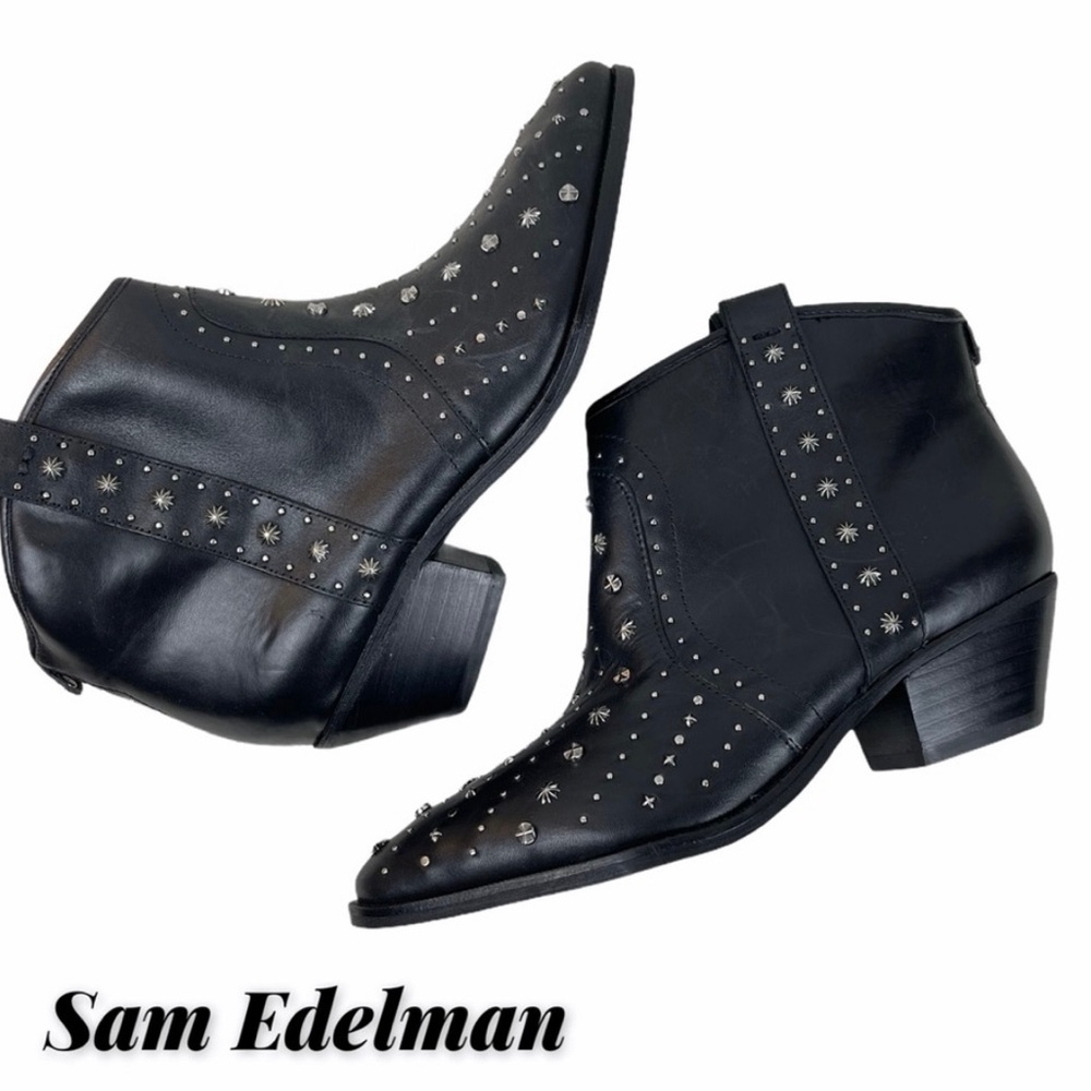 LSam Edelman Silver Studded Leather Ankle Boots NWOB Size 7